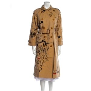 Burberry Printed Graffiti Trench Coat Tan Black mid calf Designer jacket size 4